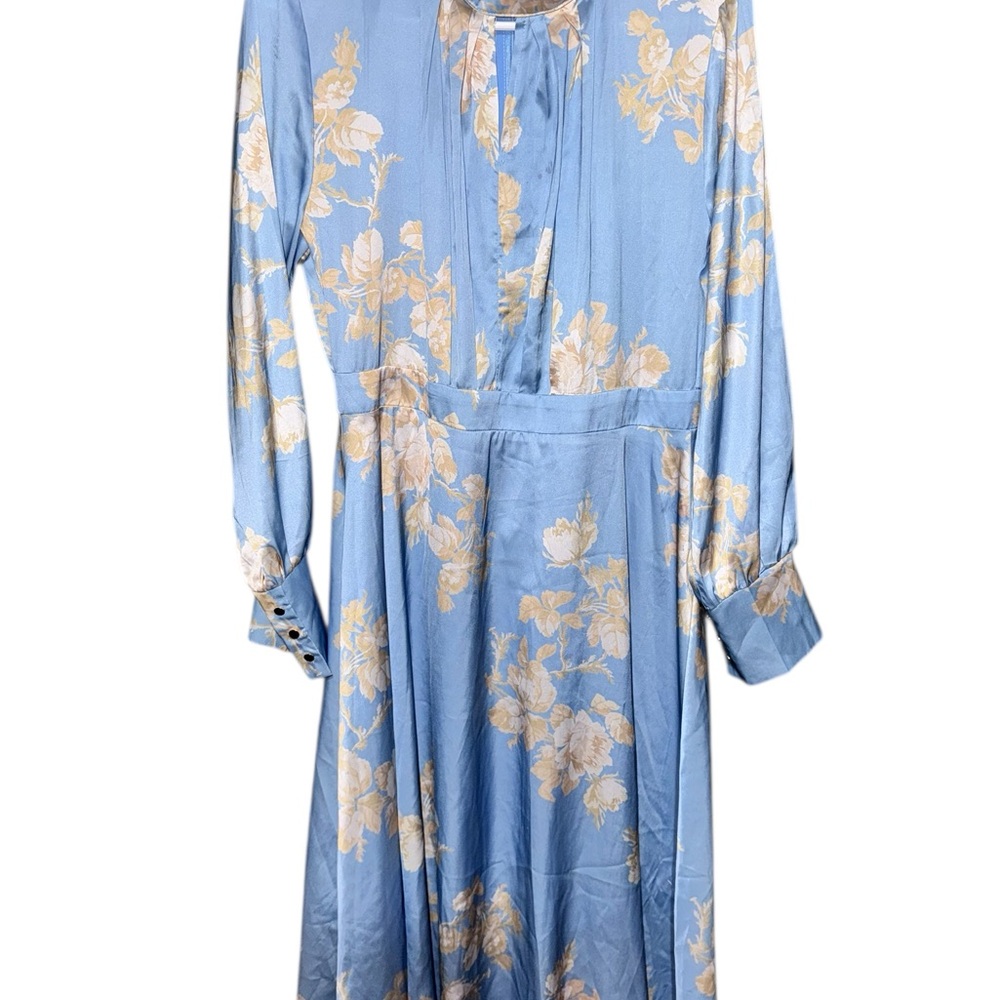 Chicwish Blue and Cream Floral Long Sleeve Dress